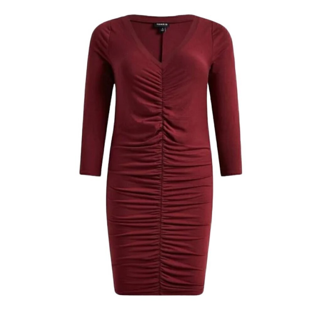 Torrid Burgundy Red Ruched Long Sleeve Bodycon Dress, size 2X